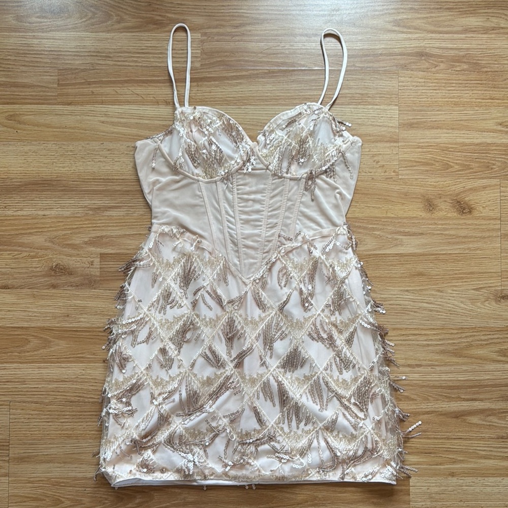 Elegant Cream Dress with Gold Accents